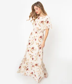 1940s Cream & Multi Floral Maxi Dress