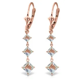 4.79 Carat 14K Solid Rose Gold Earrings Square Cut Aquamarine