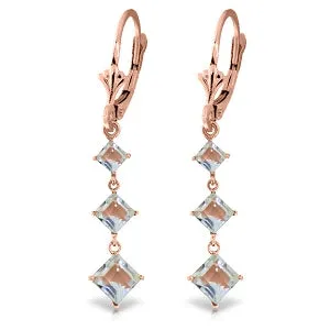 4.79 Carat 14K Solid Rose Gold Earrings Square Cut Aquamarine