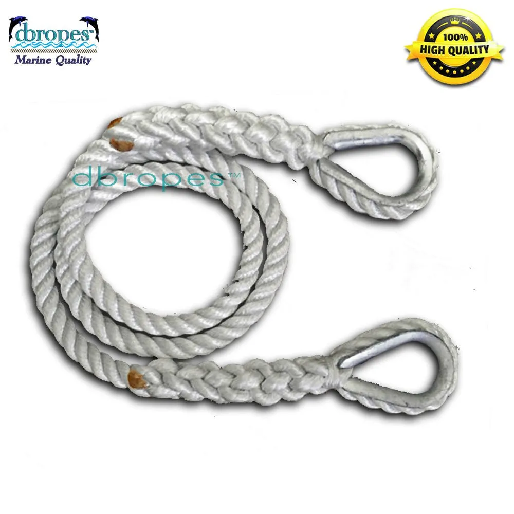 5/8" X 14' Three Strand Mooring Pendant 100% Nylon Rope with 2 Galvanized or SS Thimbles. (Tensile Strength 10400 Lbs.) Made in USA.