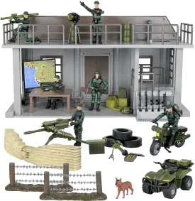 Army Action Figure And Military Playset With Multi Level Command Center