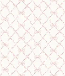 Baby Bow Faded Primrose Ribbon Trellis Wallpaper