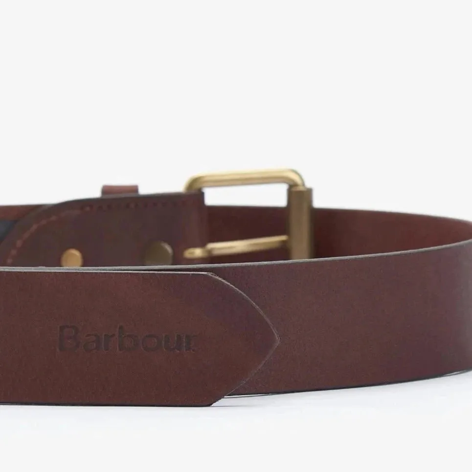 Barbour Contrast Leather Belt in Olive/Brown