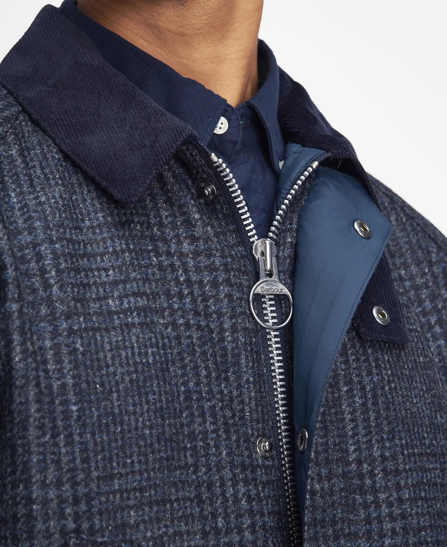 Bedale Check Wool Jacket in Navy by Barbour