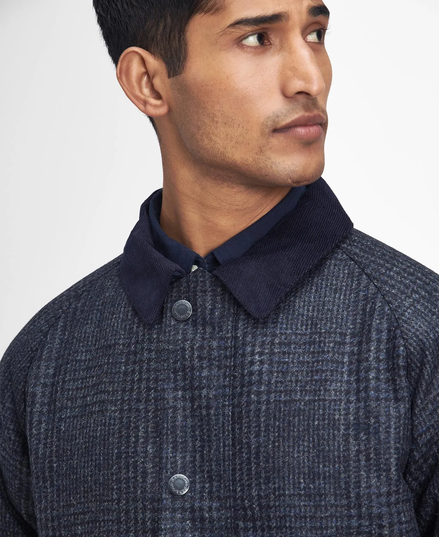 Bedale Check Wool Jacket in Navy by Barbour