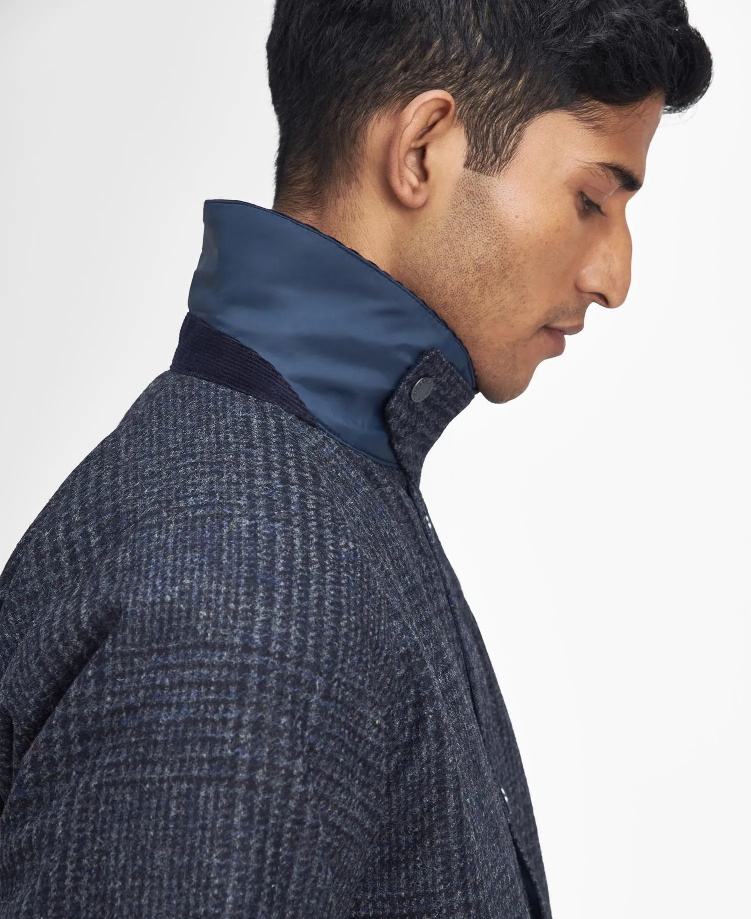 Bedale Check Wool Jacket in Navy by Barbour