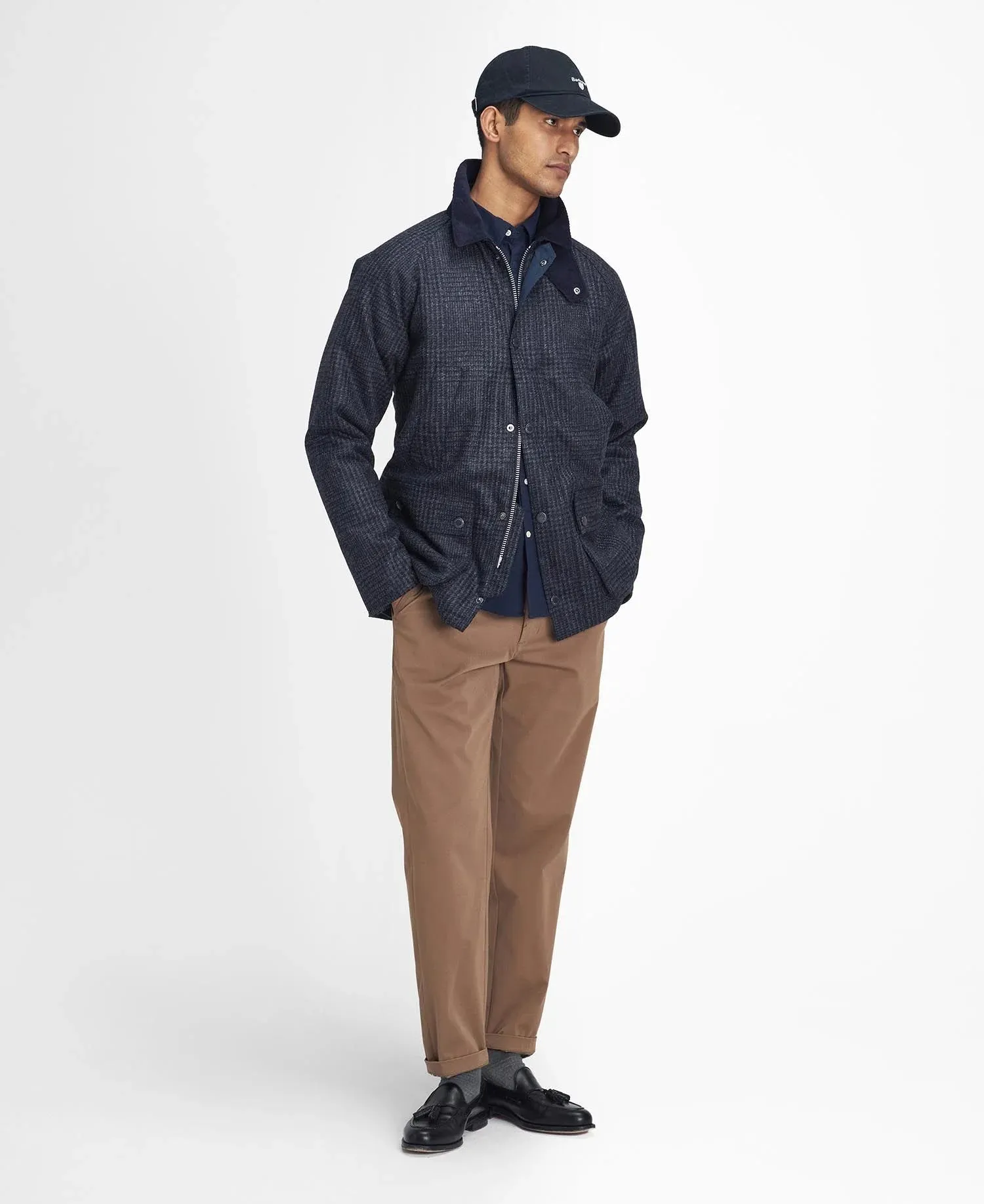 Bedale Check Wool Jacket in Navy by Barbour