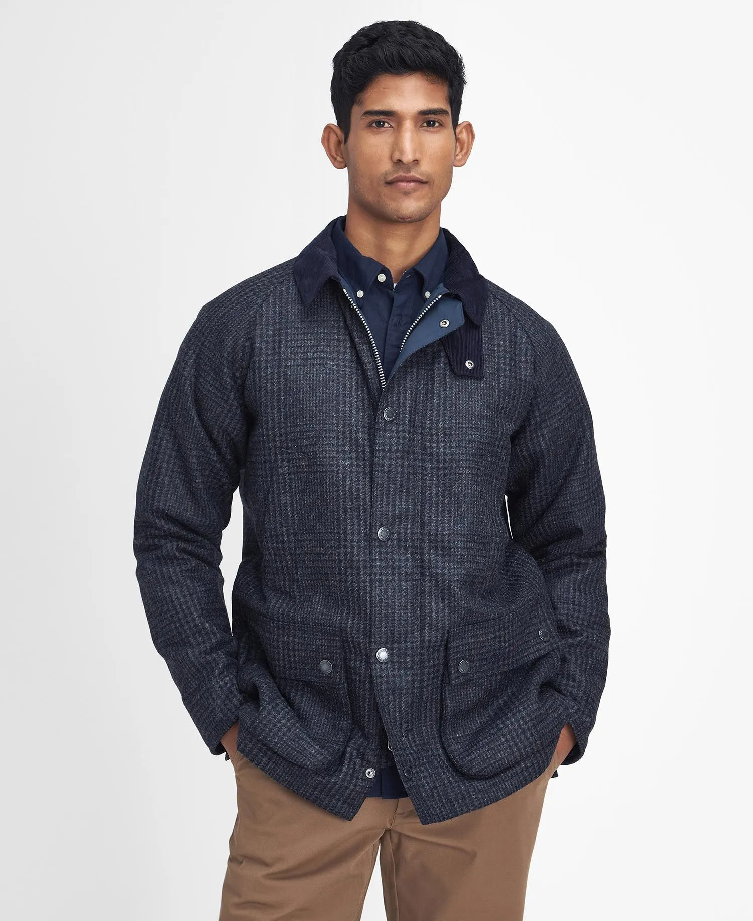 Bedale Check Wool Jacket in Navy by Barbour