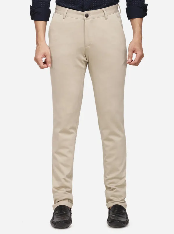 Beige Solid Venice Fit Casual Trouser | JadeBlue