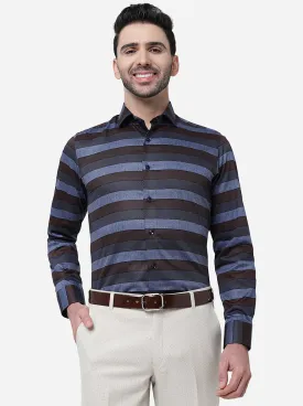 Black & Blue Striped Slim Fit Party Wear Shirt | JB Studio