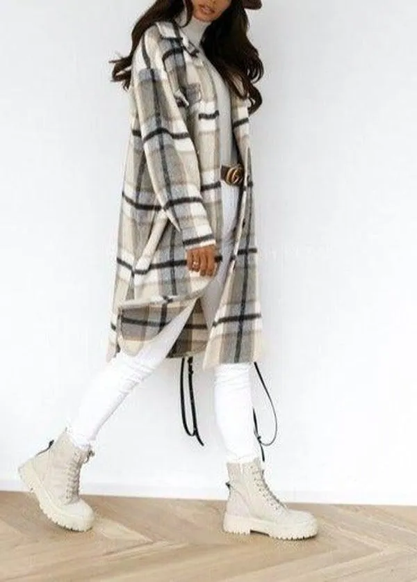 Black and White Plaid Button Pocket Front Jacket Outerwear