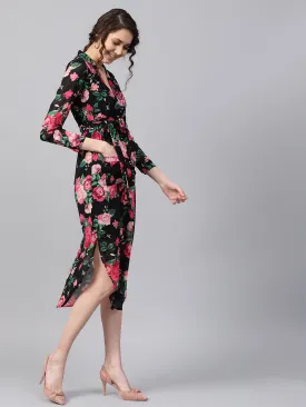 Black Floral Belted Maxi Dress