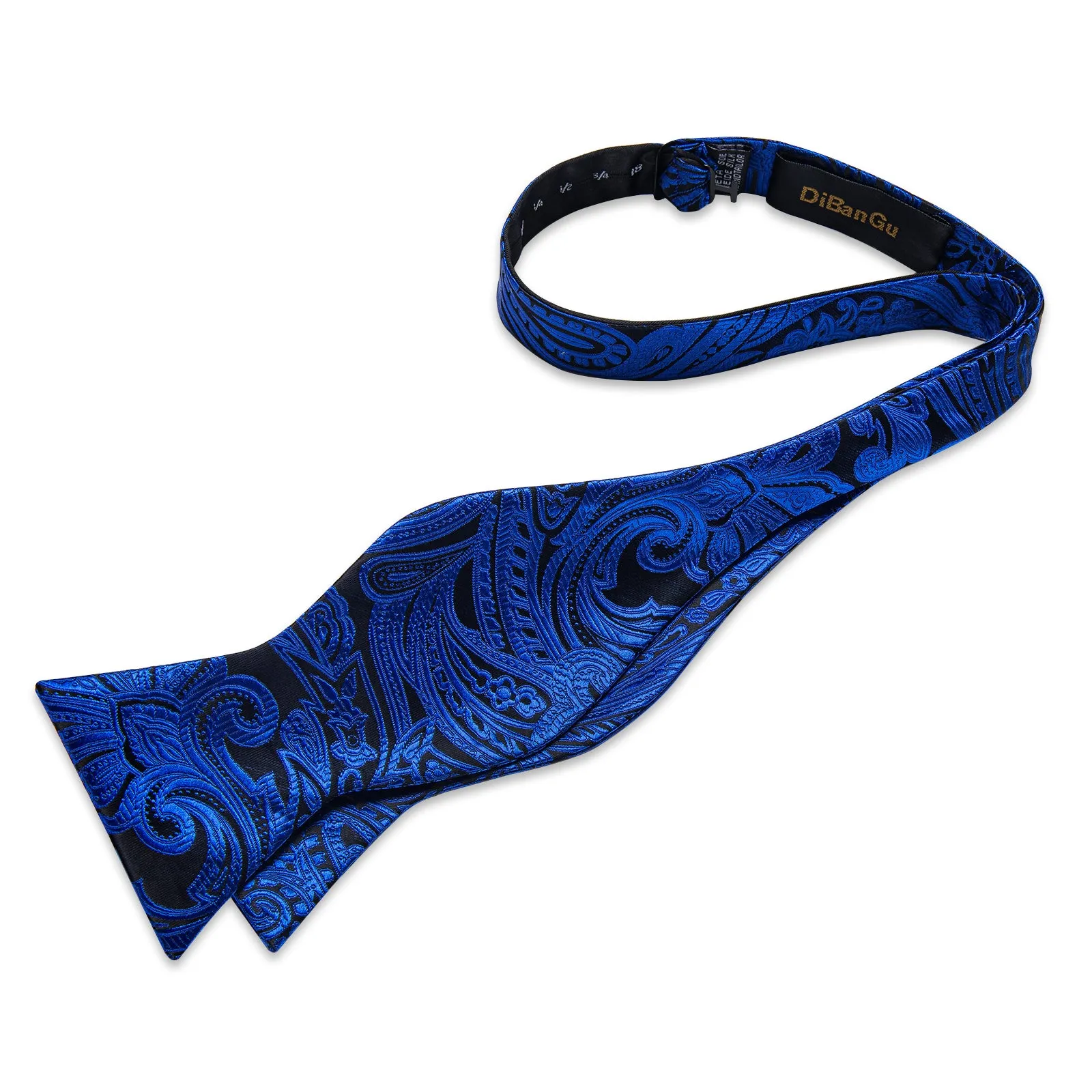 Blue Black Floral Silk Bowtie Pocket Square Cufflinks Set