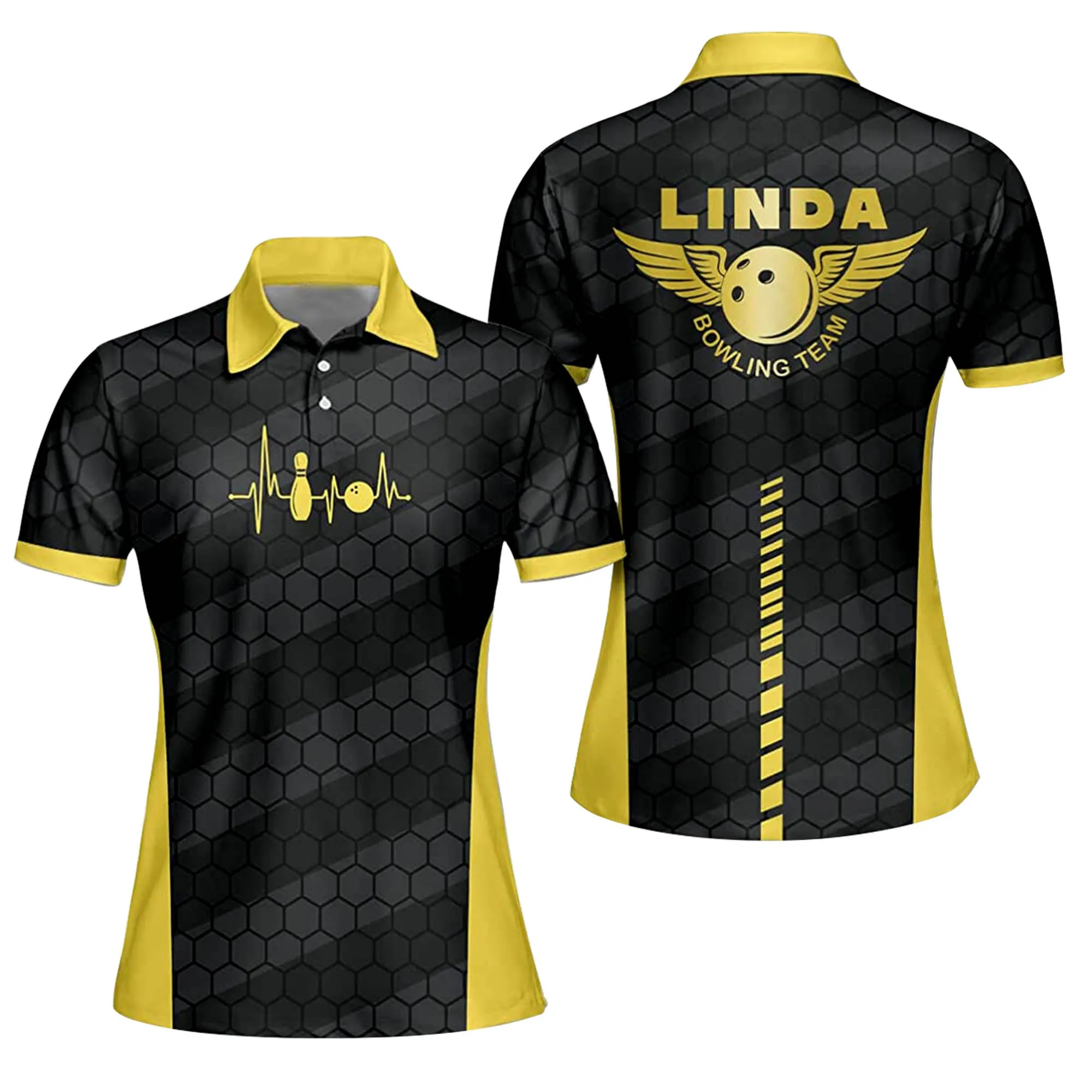 Bowling Honeycomb Pattern Polo Shirts, Personalized Bowling Polo Shirt, Shirt for Women