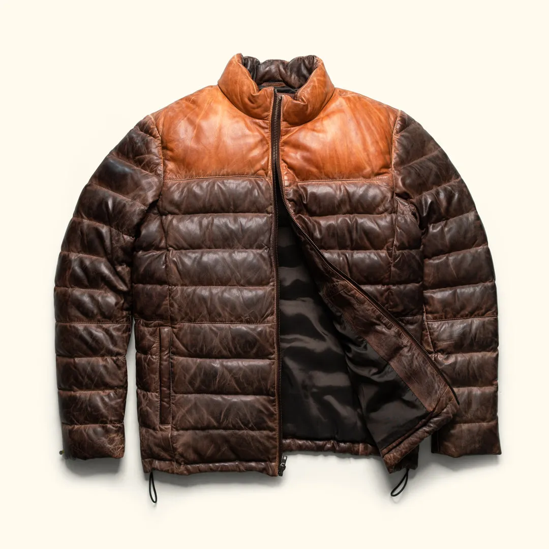 Bridger Leather Down Jacket | Tan & Brown