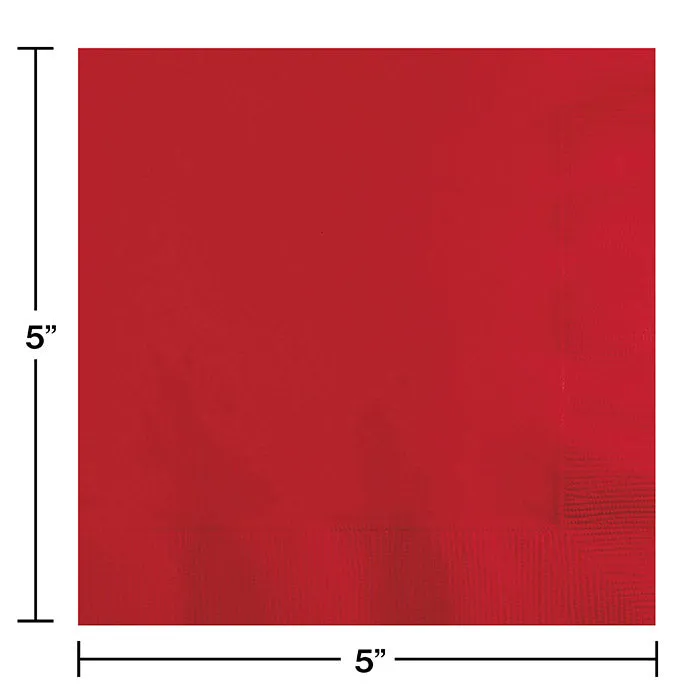 Bulk Pack of 100 Classic Red Beverage Napkins 2Ply