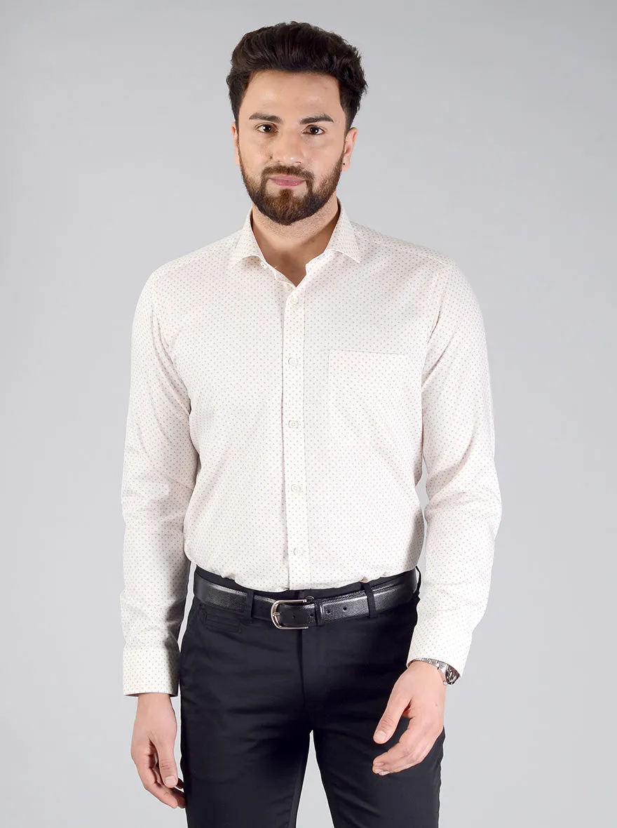 Cream Printed Slim Fit Formal Shirt | JadeBlue