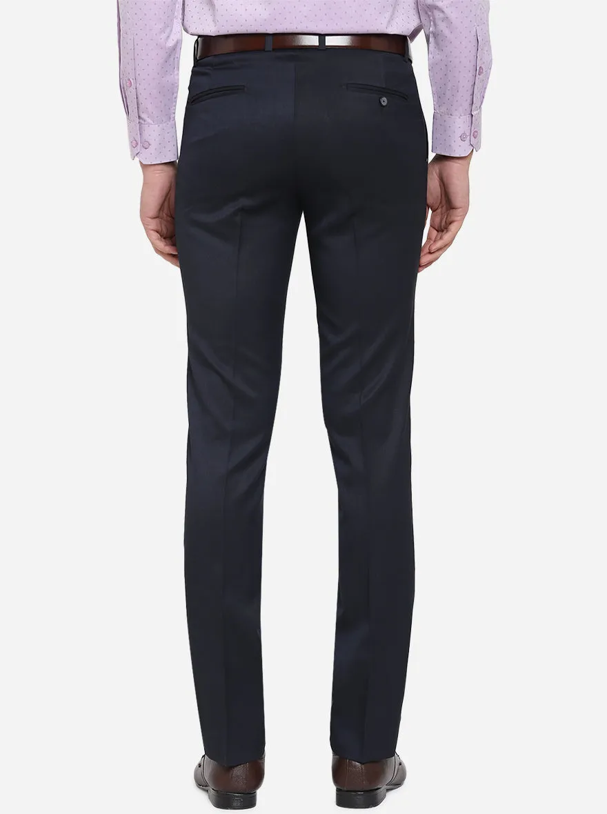 Dark Blue Solid Slim Fit Formal Trouser | Greenfibre