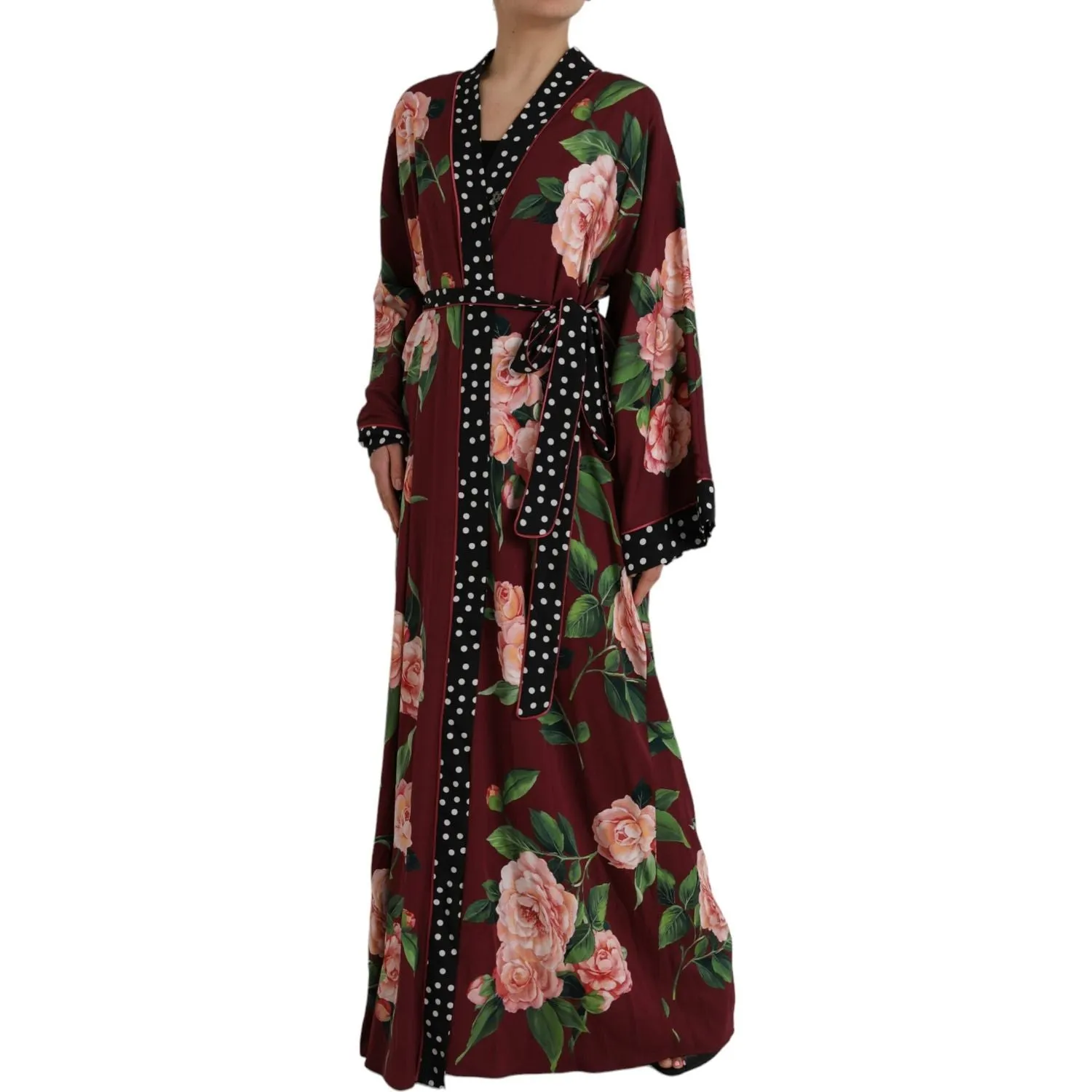 Dolce & Gabbana Bordeaux Floral Maxi Kaftan Crepe Robe Dress