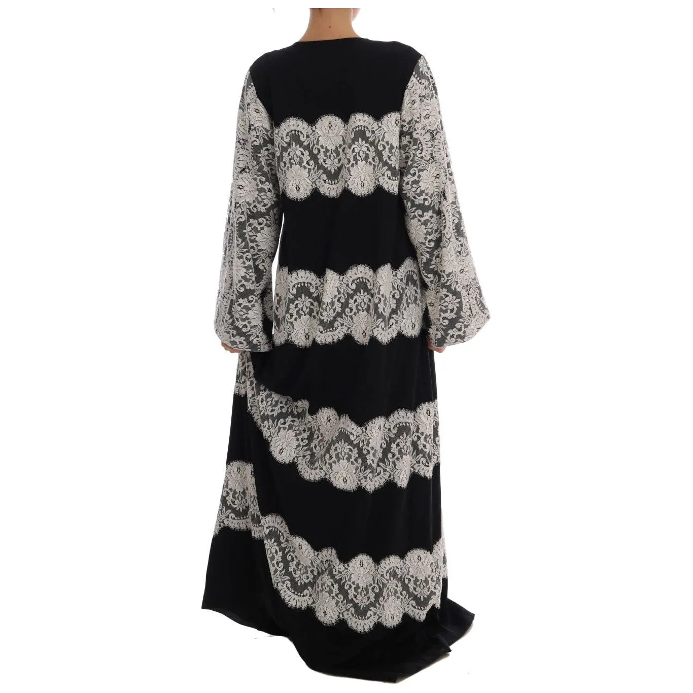 Dolce & Gabbana Elegant Silk Floral Lace Kaftan Maxi Dress