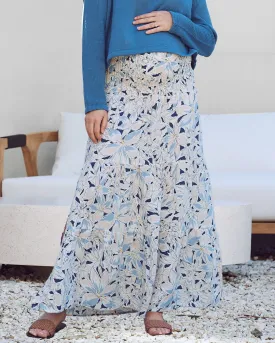 Ellie Maternity Shirred Maxi Skirt Dress in Navy Floral Print