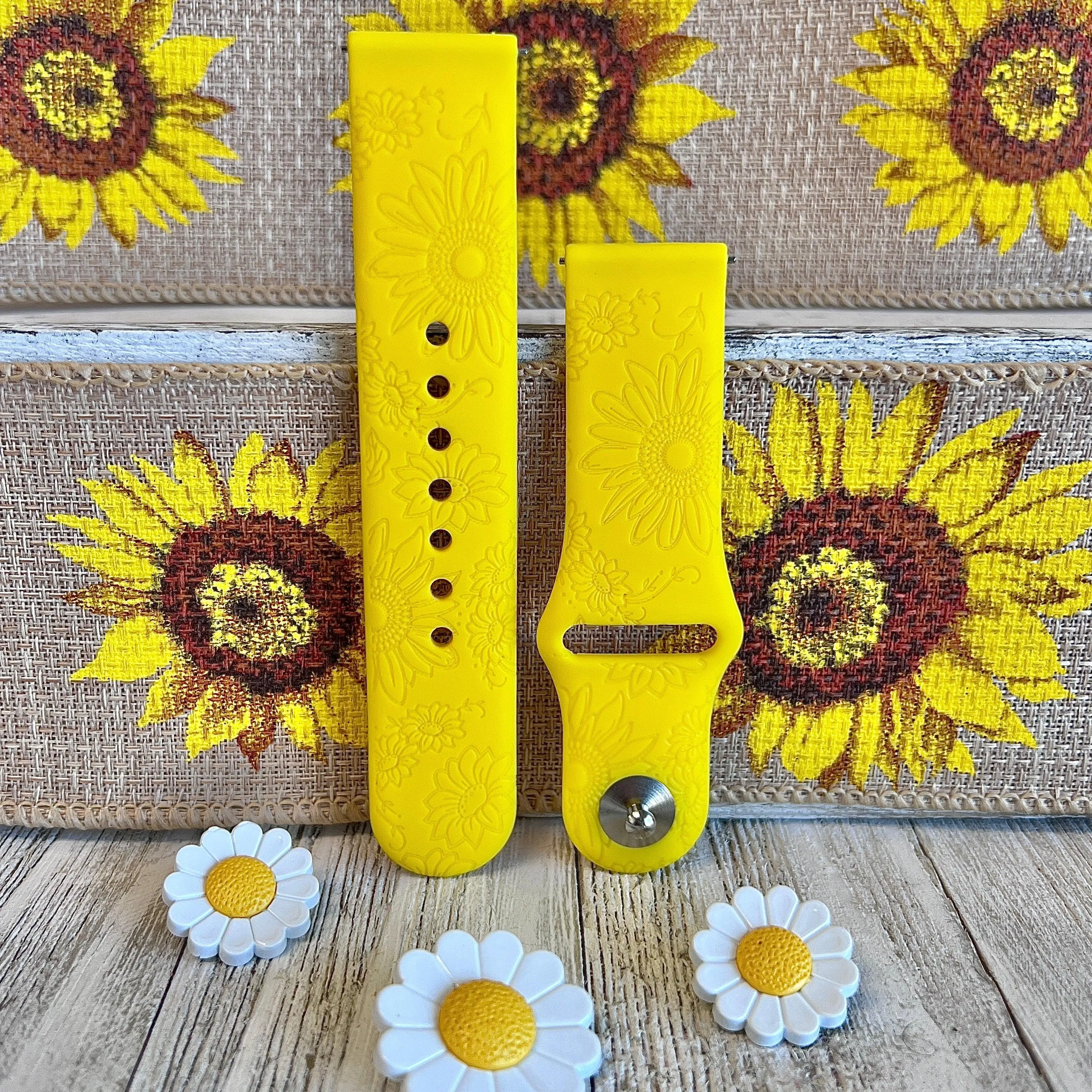 Engraved Sunflower Silicone Band For Samsung Watch Two Colors Available