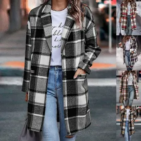 Fashion Wool Plaid Long Jacket