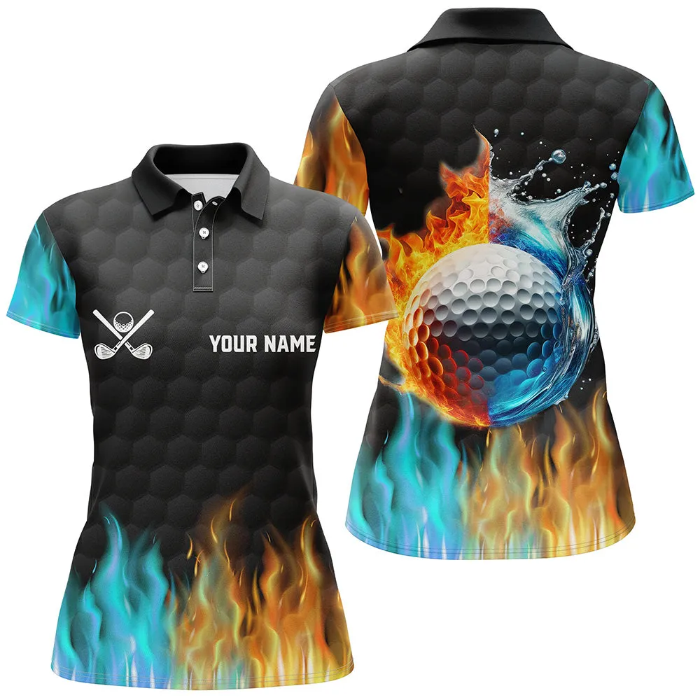 Fire And Water Golf Ball Black Womens Sleeveless Polo Shirts Custom Golf Apparel For Women