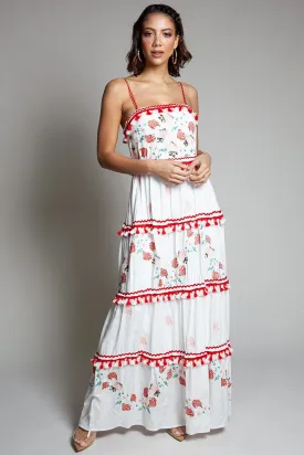 Floral Embroidered Sleeveless Floral Print Maxi Dress