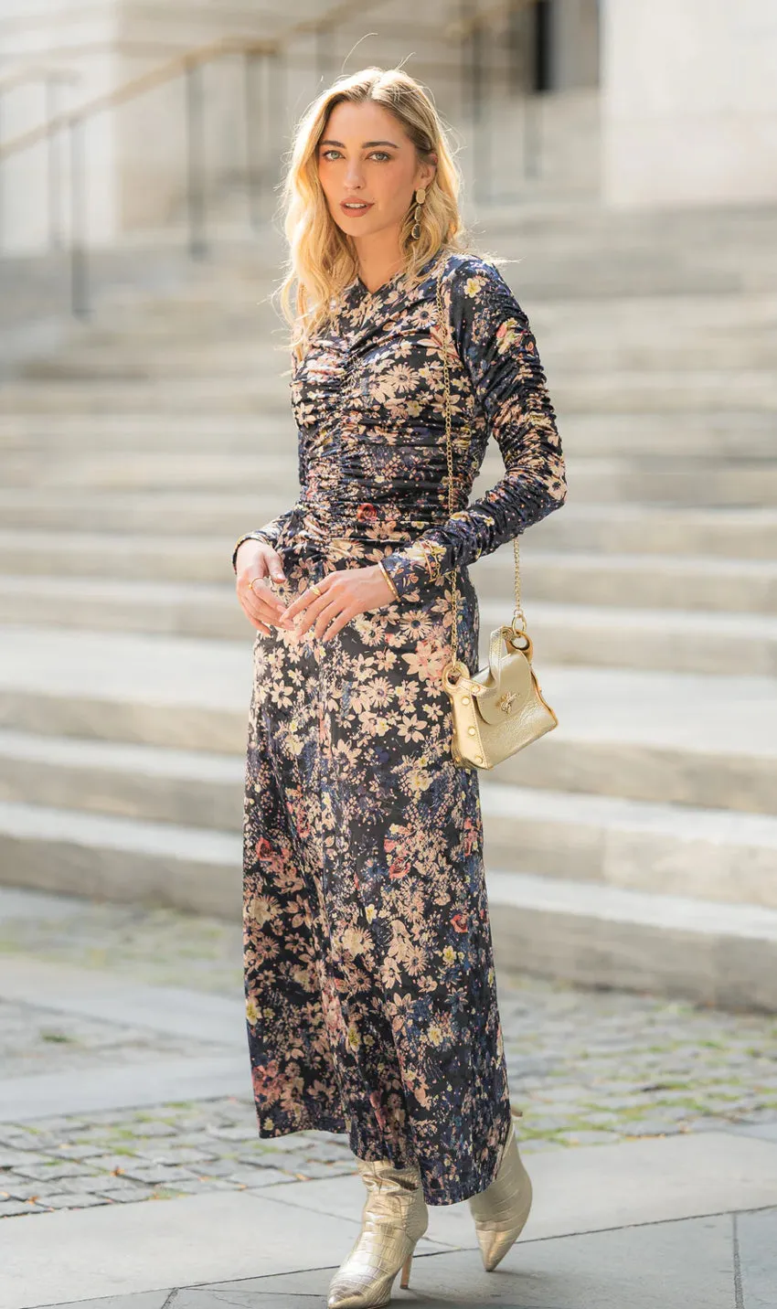 FLORAL VELVET MAXI DRESS