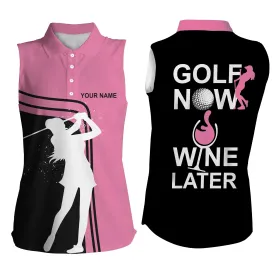 Funny golf shirts for women custom womens sleeveless polo shirts golf now wine later women golf top