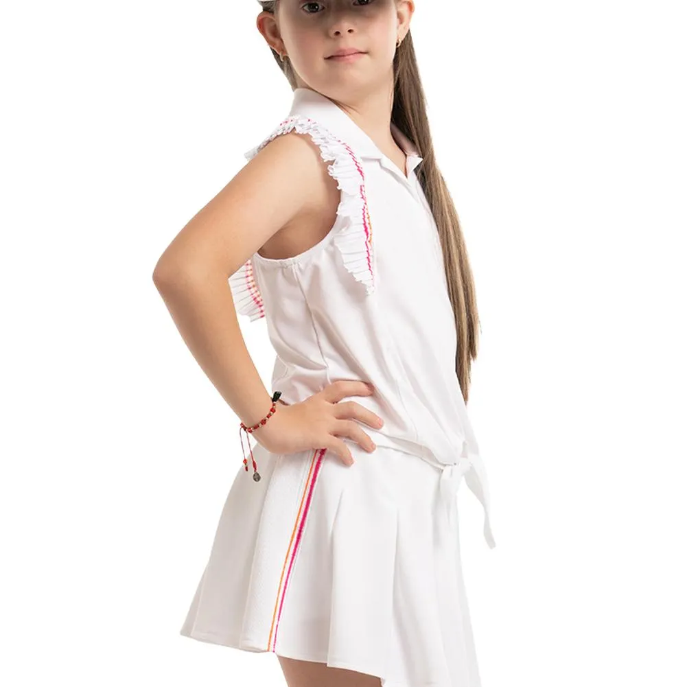 Girl's Classic Stripes Tie Tennis Polo White