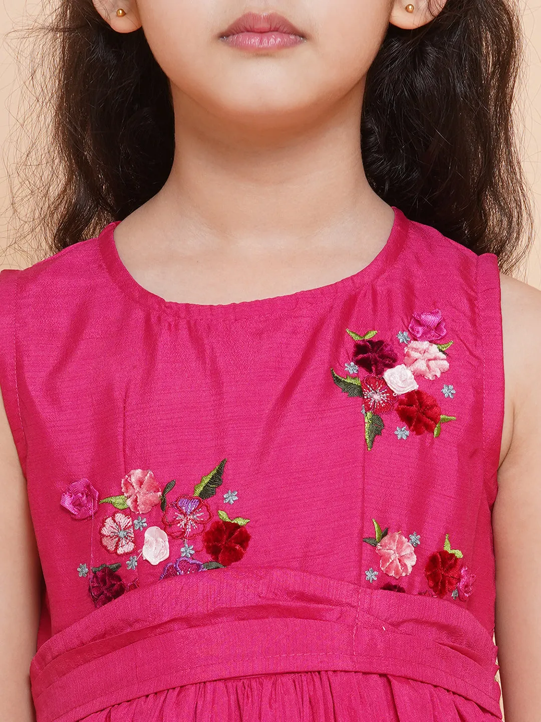 Girls Floral Embroidered Fit & Flare Maxi Dress