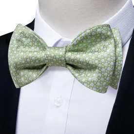 Green Dotted Floral Silk Bowtie Pocket Square Cufflinks Set