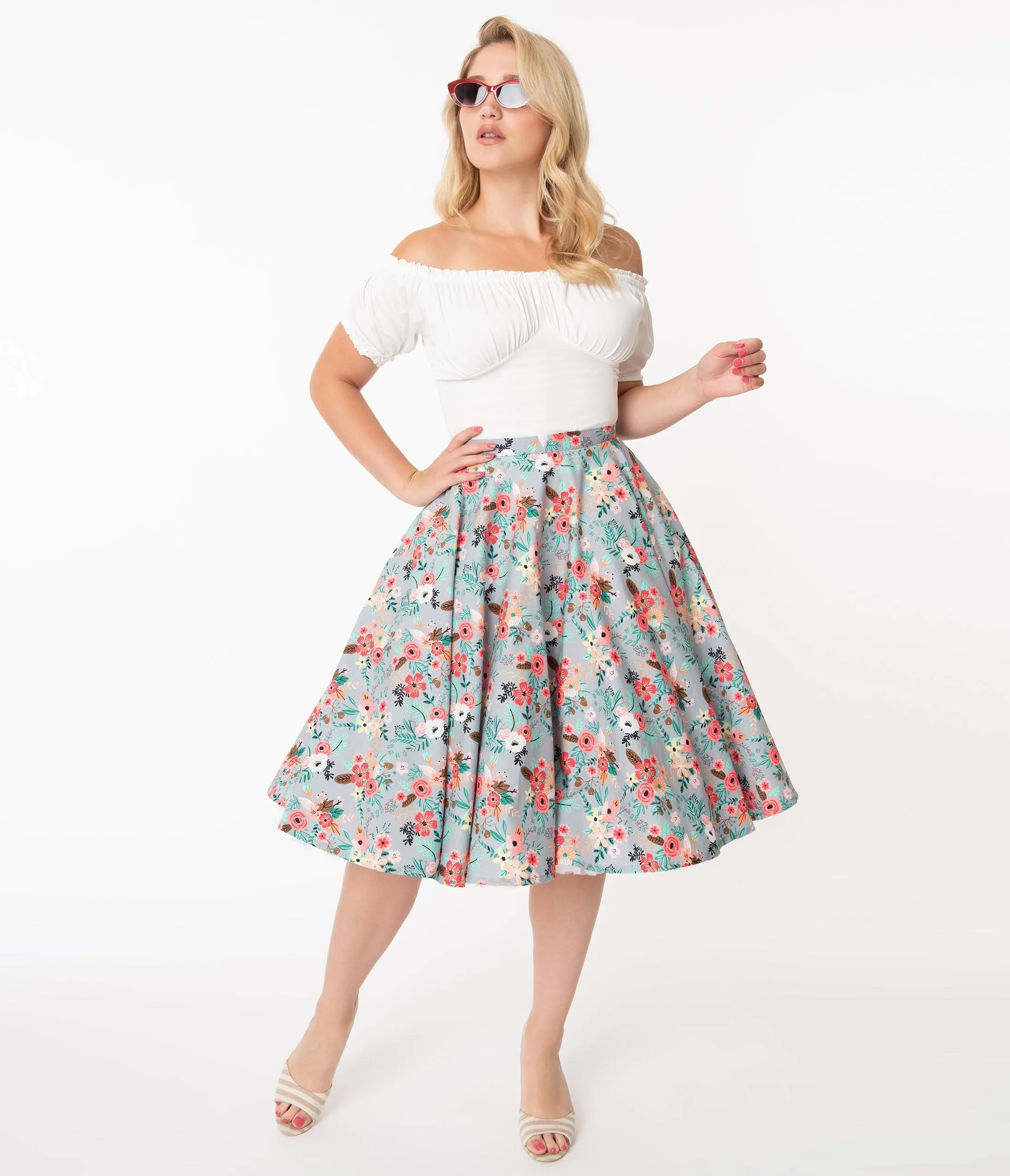 Grey & Happy Floral Print Swing Skirt