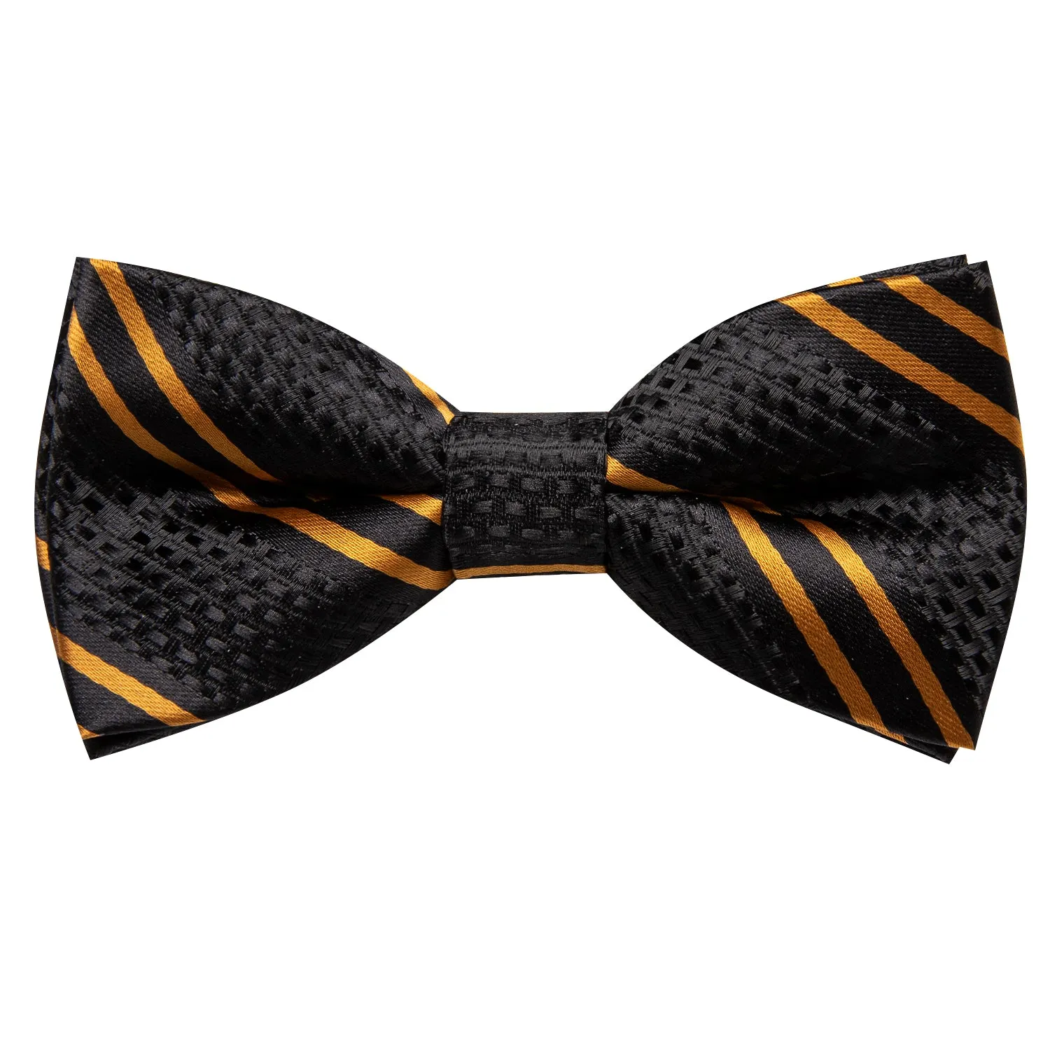 Hi-Tie Boys Tie Black Yellow Striped Kids Bow Tie Hanky Cufflinks Set