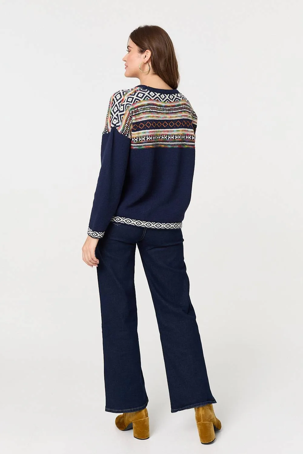 Ikat Print Drop Shoulder Jumper