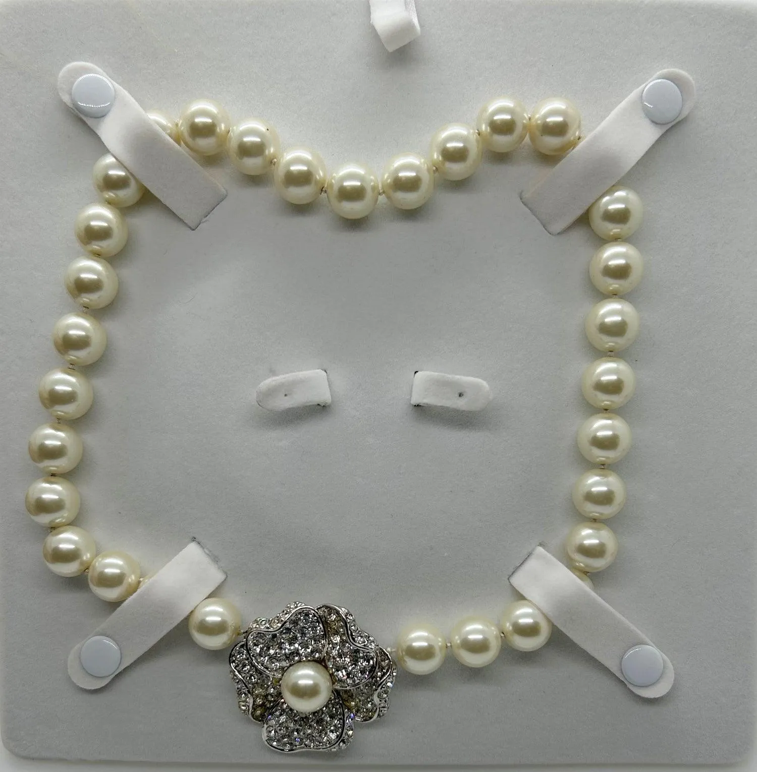 Kenneth Jay Lane Faux Pearl Necklace with Sparkling Flower Clasp in Original Box