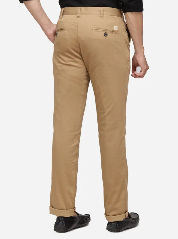 Khaki Solid Slim Fit Casual Trouser | JadeBlue