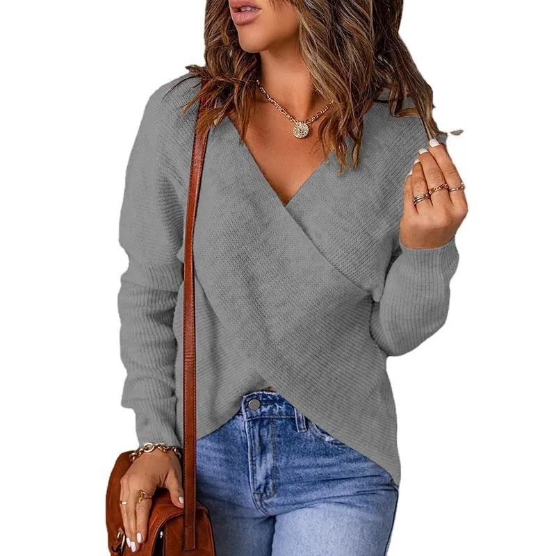 Knitted Women's Sweater V-Neck Long Sleeve Outerwear