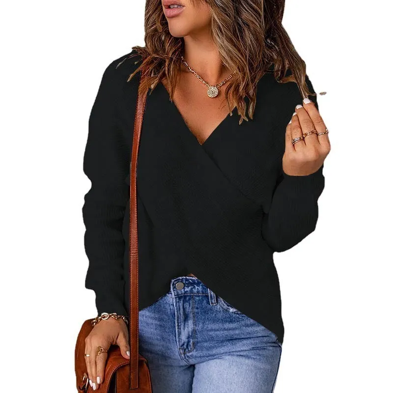 Knitted Women's Sweater V-Neck Long Sleeve Outerwear