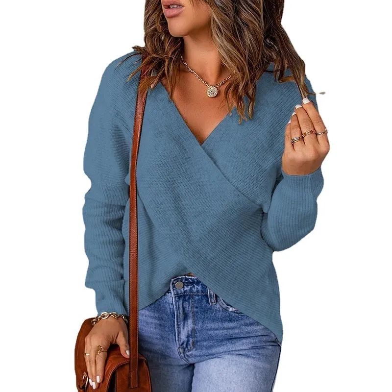 Knitted Women's Sweater V-Neck Long Sleeve Outerwear