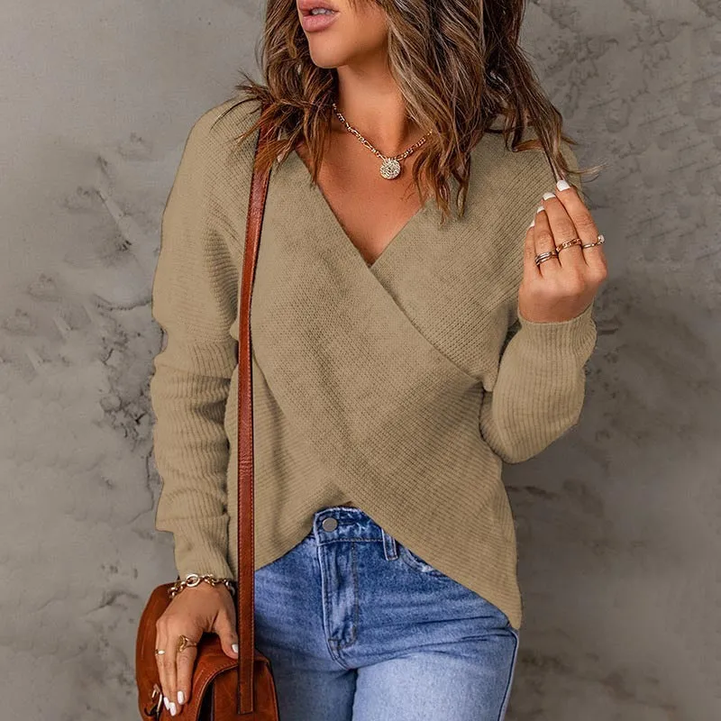 Knitted Women's Sweater V-Neck Long Sleeve Outerwear