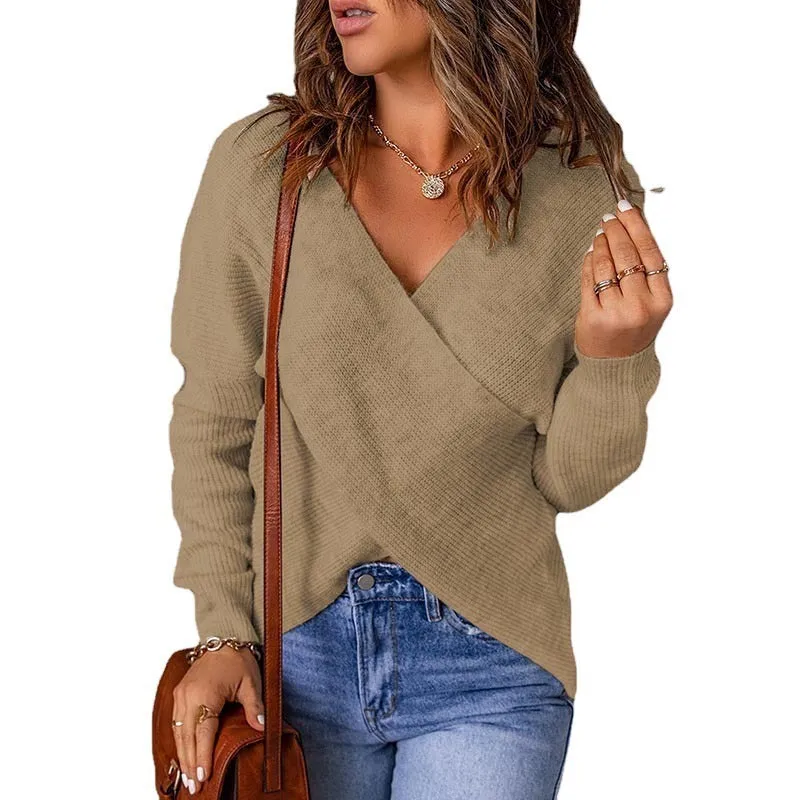 Knitted Women's Sweater V-Neck Long Sleeve Outerwear