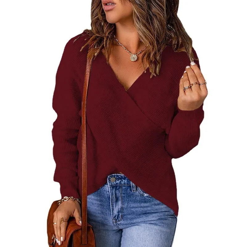 Knitted Women's Sweater V-Neck Long Sleeve Outerwear