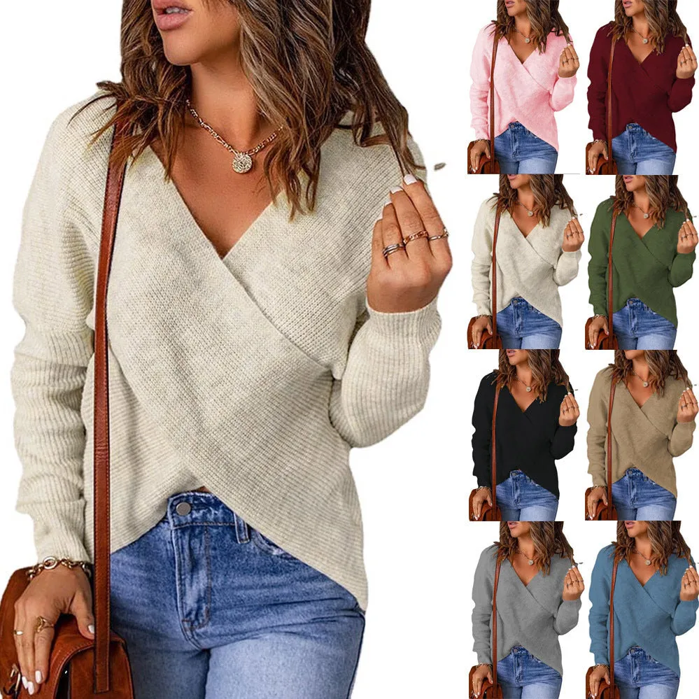 Knitted Women's Sweater V-Neck Long Sleeve Outerwear