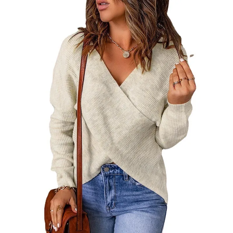 Knitted Women's Sweater V-Neck Long Sleeve Outerwear