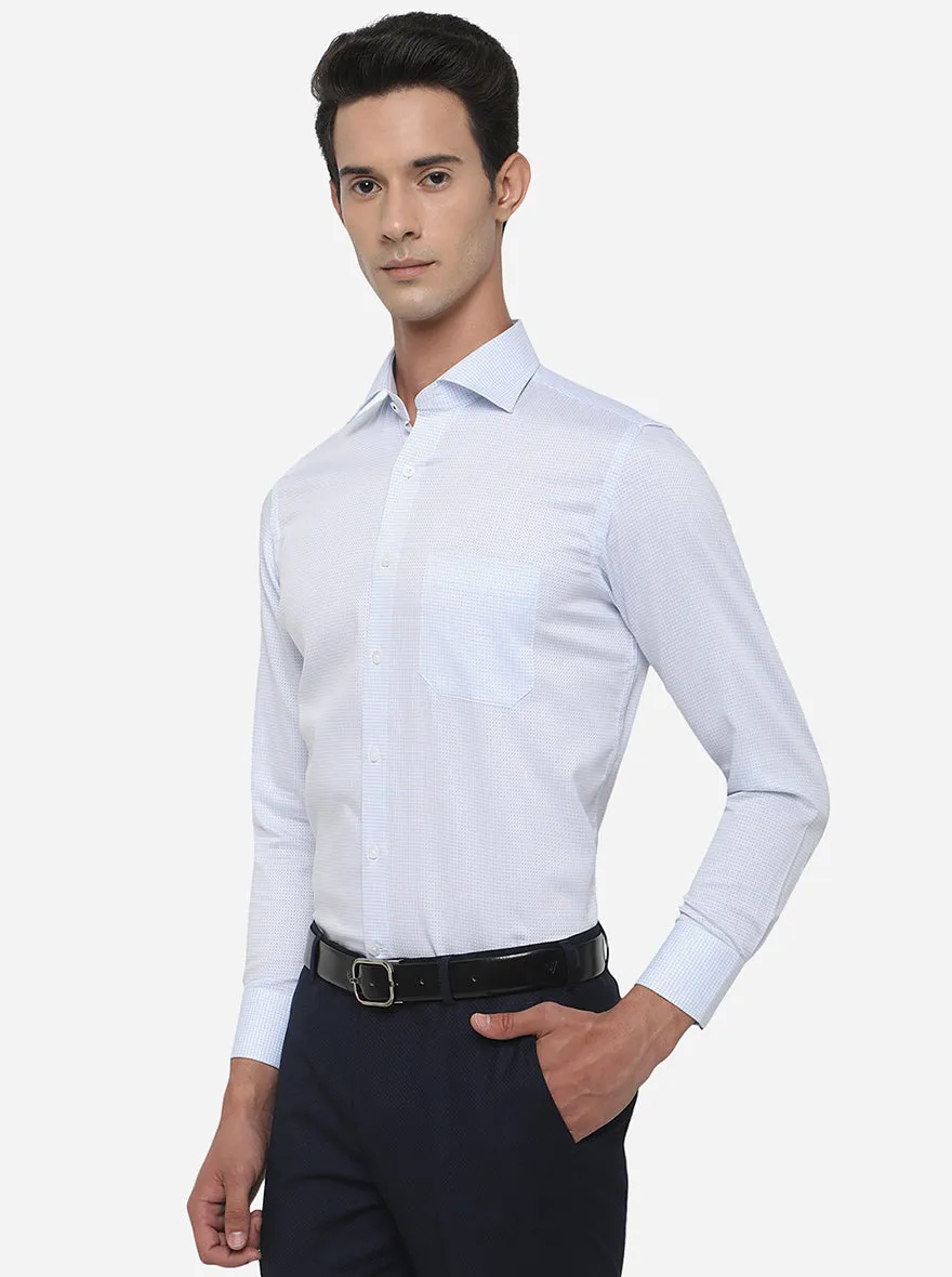 Light Blue Checked Slim Fit Formal Shirt | Metal