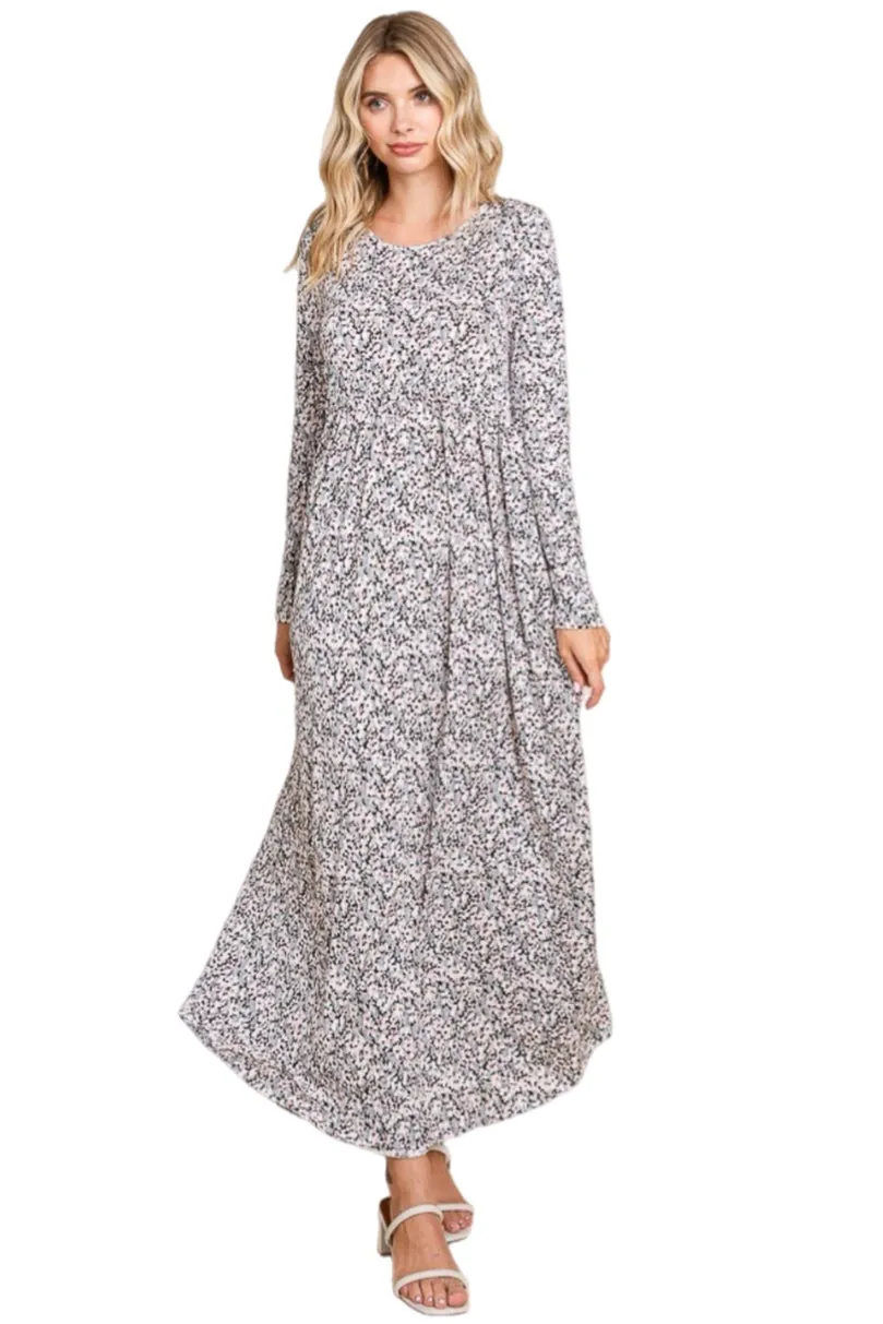 Long Sleeve Maxi Dress Style 1239 in Navy Floral