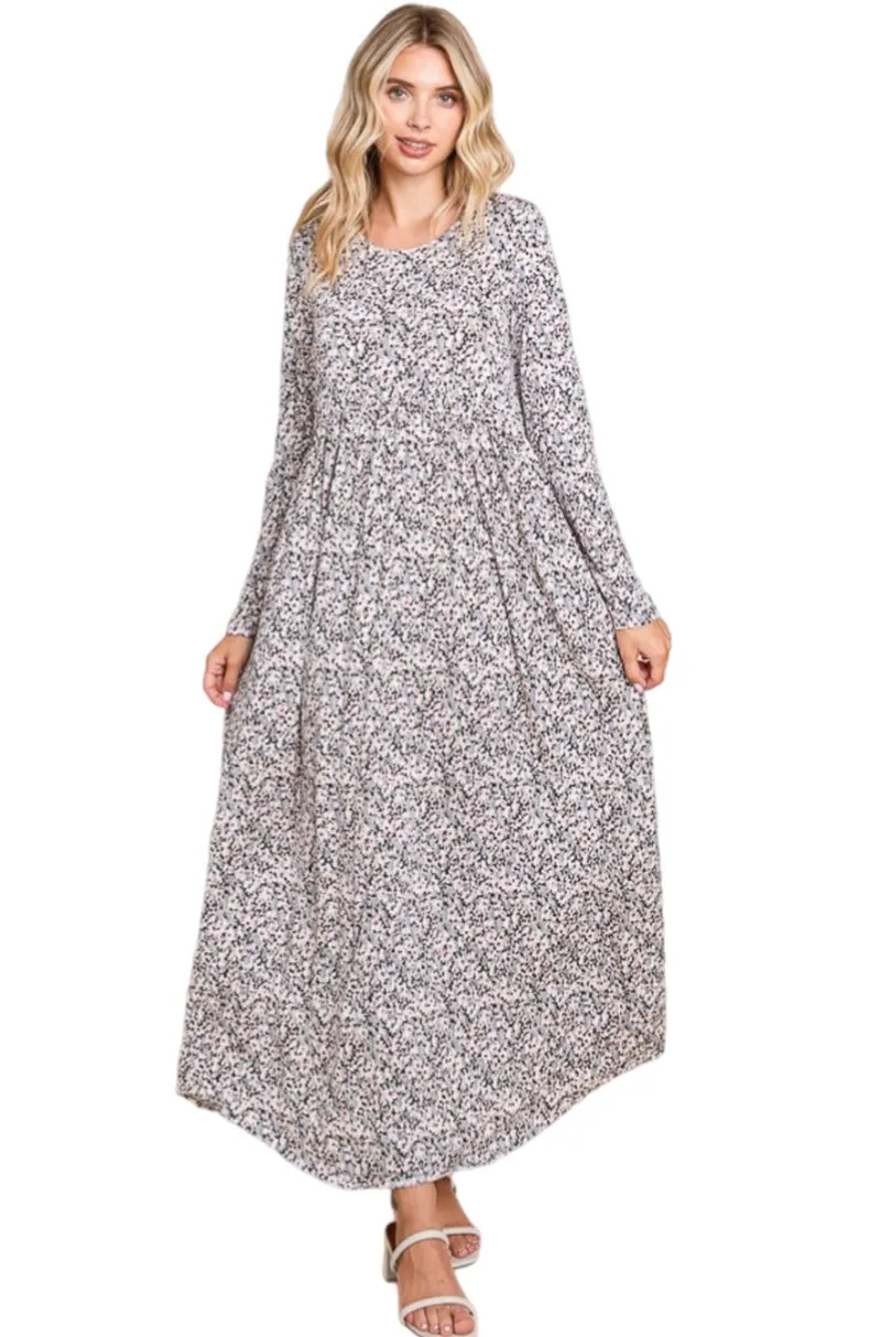 Long Sleeve Maxi Dress Style 1239 in Navy Floral